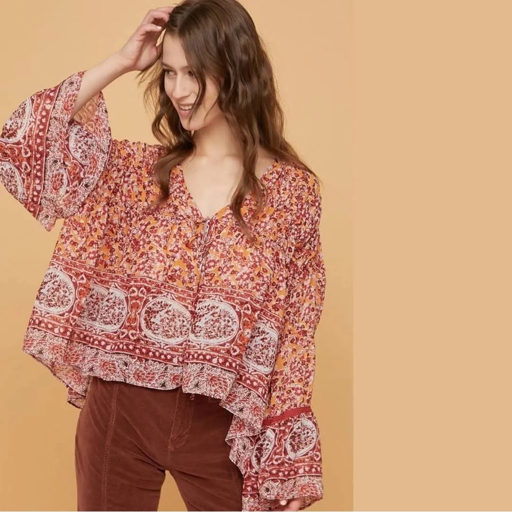 Free People Lorriane Boho Tiered Cropped Oversized Kimono Sz Small - Picture 2 of 7